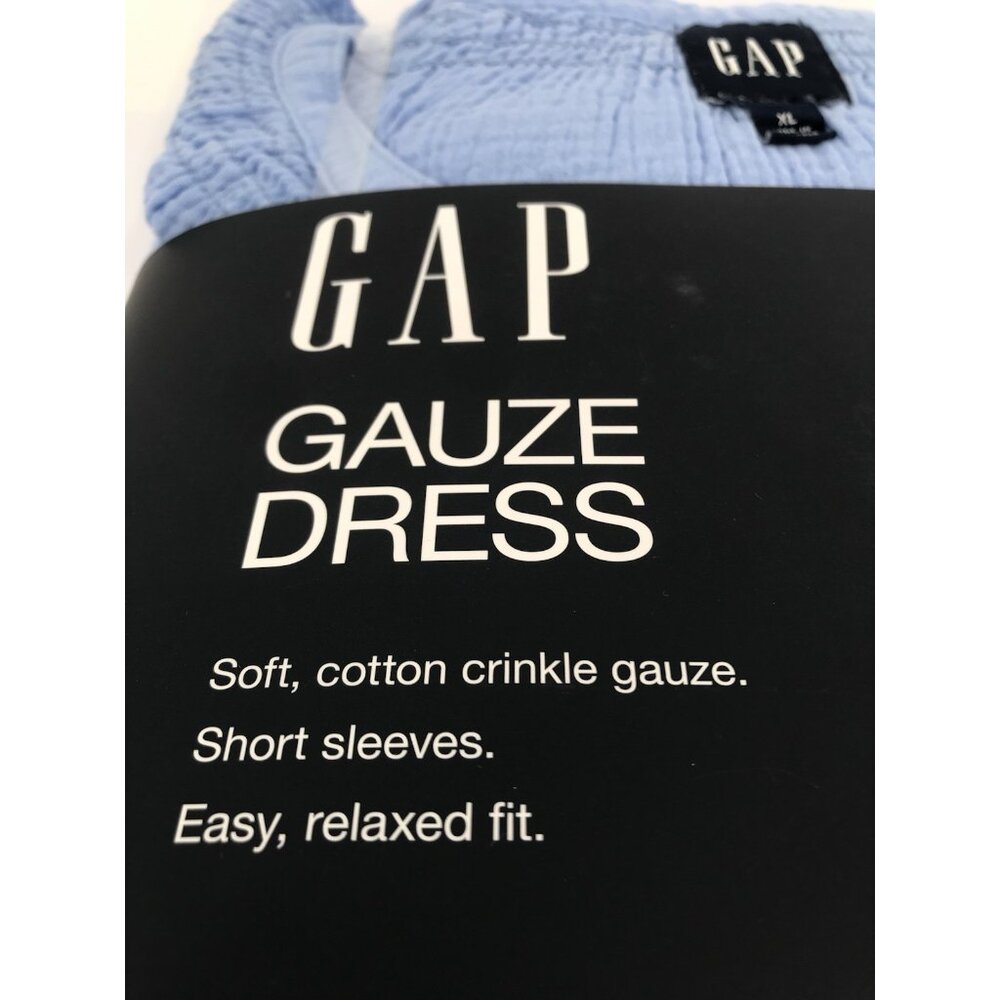 Gap Women's Gauze Tiered Dress Size XL Blue Short Sleeve BOHO V Neck - Picture 2 of 10